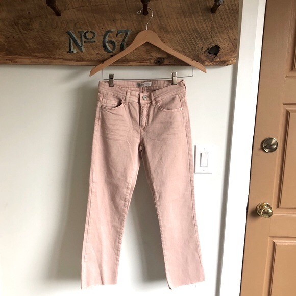 Zara light pink raw hem straight leg jean - Picture 1 of 5